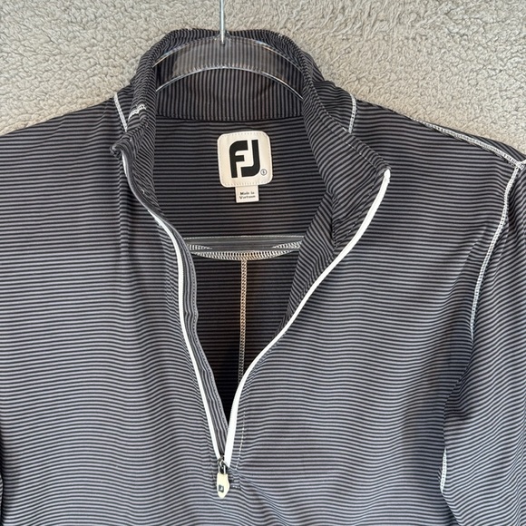 Foot Joy mens small Black and White striped Quarter-Zip Gold Pullover - Picture 7 of 15